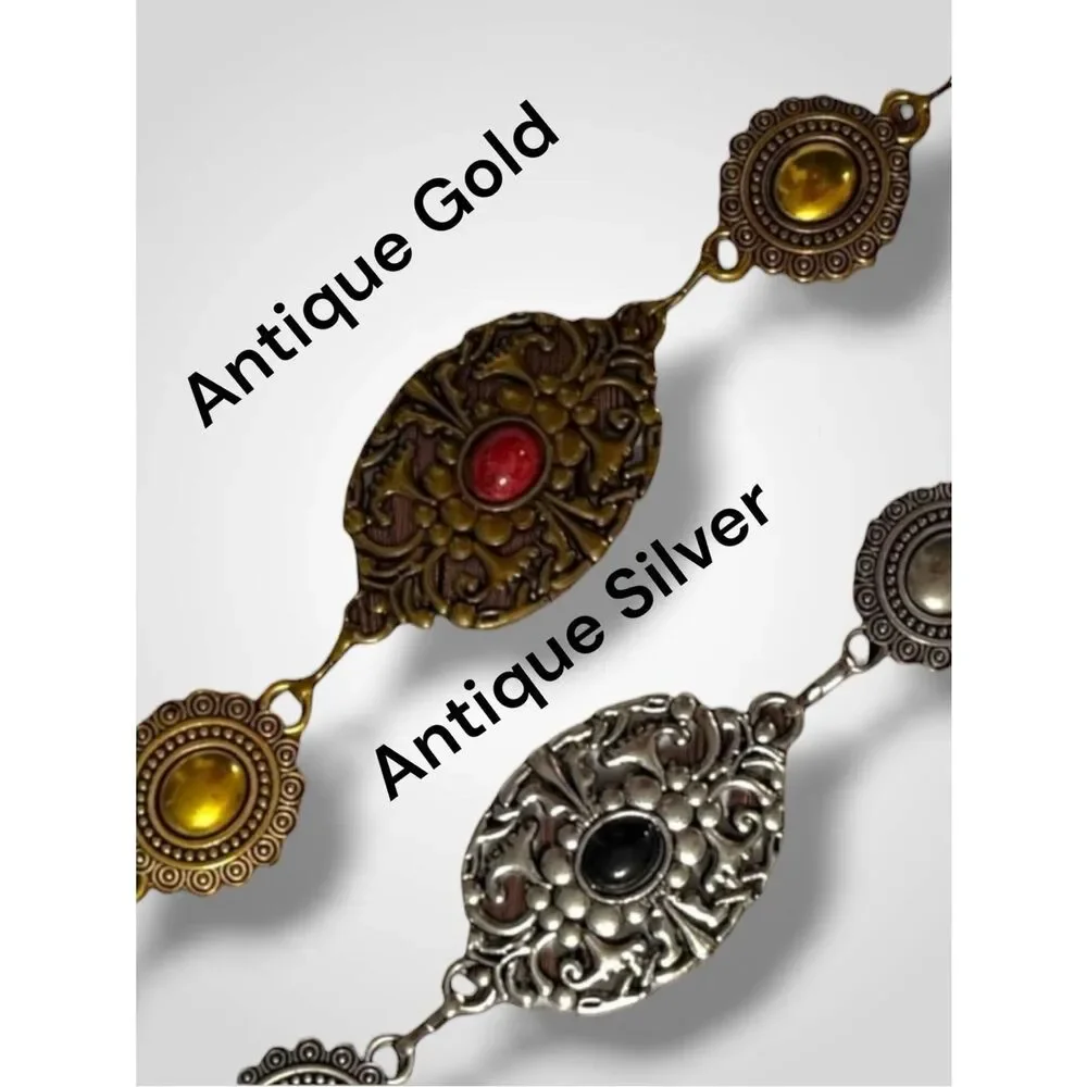 Western Silver Floral Concho Chain Belt - Boho Ornate Etched Medallion NWT
